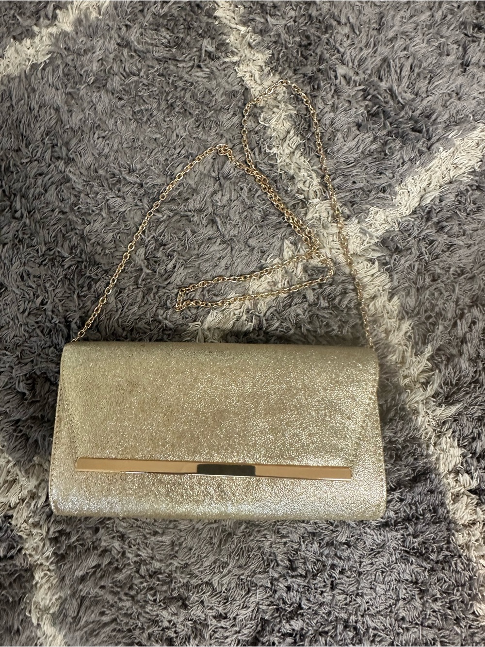 Gold Glitter Evening Clutch with Chain Strap